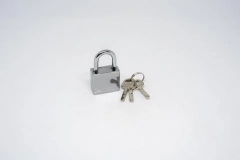 Locked Silver Padlock on a white background Stock Photos