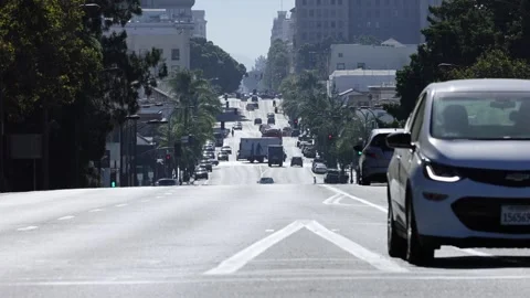 Locked Off Static Old Town Pasadena California Wide Commercial Boulevard Stock Footage 250226042