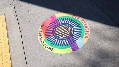 Locked Off Static Old Town Pasadena Inclusivity Sign California Stock Footage 250244061