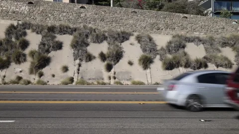 Locked Off Static Side View of Highway Traffic California Stock Footage 250143974