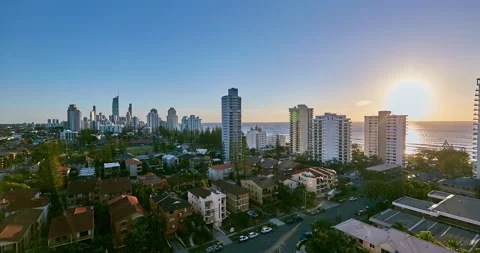 Locked off time lapse from dawn to dusk ,city of Gold Coast,Queensland,Australia Stock Footage 140635779