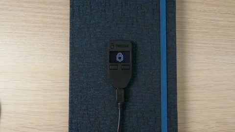 Locked Trezor cryptocurrency hardware wallet waiting pin code Stock Footage 157108721