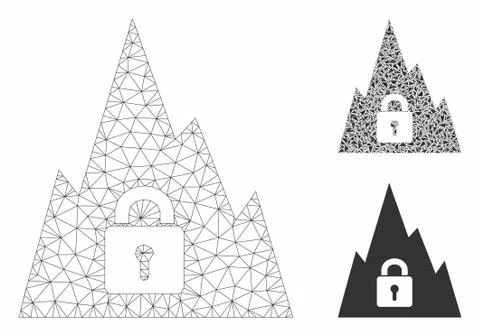 Locked Tunnel Vector Mesh Network Model and Triangle Mosaic Icon 스톡 일러스트