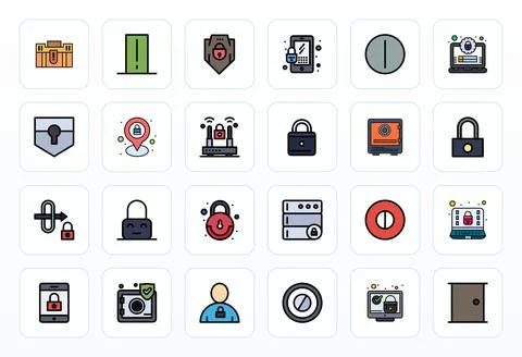 Locked Vector Icon Collection with 24 64x64 Filled Line Designs Stock Illustration