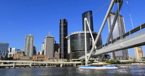 Locked off view of Brisbane CBD area and ferry, Brisbane,QLD, 2025/10/17 Stock Footage 320173308