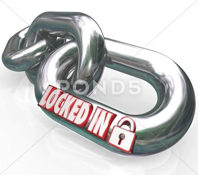 Locked in words chain links commitment contractual obligation Stock Illustration