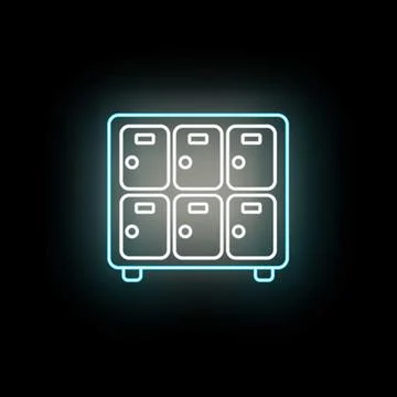 Locker cabinet neon sign security storage icon Stock Illustration