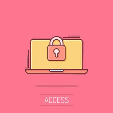 Locker computer icon in comic style. Padlock laptop cartoon vector illustra.. 스톡 일러스트