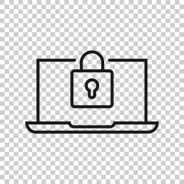 Locker computer icon in flat style. Padlock laptop vector illustration on whi Stock Illustration