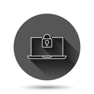 Locker computer icon in flat style. Padlock laptop vector illustration on bla Stock Illustration