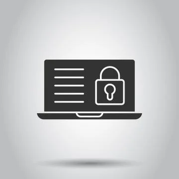 Locker computer icon in flat style. Padlock laptop vector illustration on whi Stock Illustration