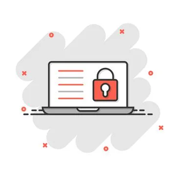 Locker computer icon in flat style. Padlock laptop vector illustration on whi Stock Illustration