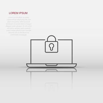 Locker computer icon in flat style. Padlock laptop vector illustration on w.. Stock Illustration