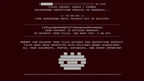 Locker extortion is depicted in this digital ransomware screen Stock Footage 337195770