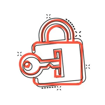 Locker icon in comic style. Padlock password cartoon vector illustration on w Stock Illustration