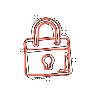 Locker icon in comic style. Padlock password cartoon vector illustration on w Illustrazione stock
