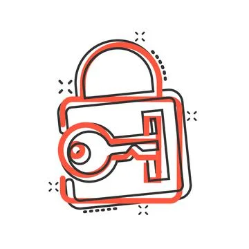 Locker icon in comic style. Padlock password cartoon vector illustration on w Stock Illustration