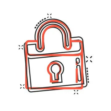 Locker icon in comic style. Padlock password cartoon vector illustration on w Illustrazione stock