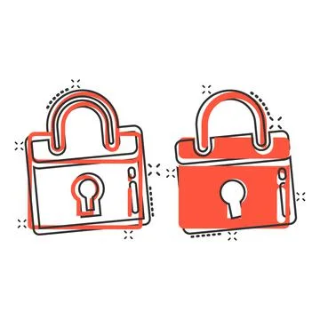 Locker icon in comic style. Padlock password cartoon vector illustration on w Illustrazione stock