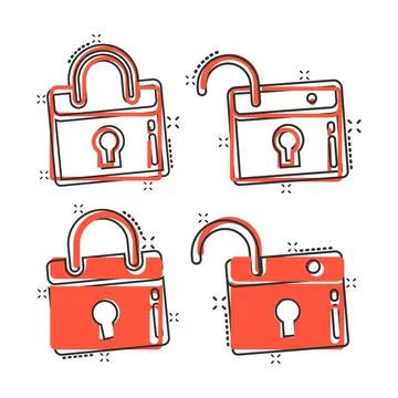 Locker icon in comic style. Padlock password cartoon vector illustration on w Stock Illustration