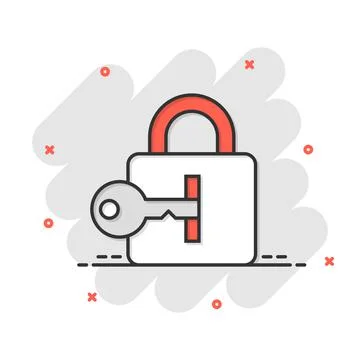 Locker icon in comic style. Padlock password cartoon vector illustration on w Illustrazione stock