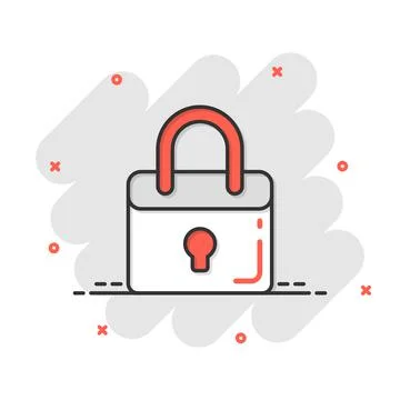 Locker icon in comic style. Padlock password cartoon vector illustration on w Stock Illustration