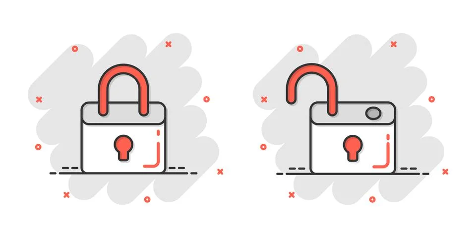 Locker icon in comic style. Padlock password cartoon vector illustration on w Stock Illustration