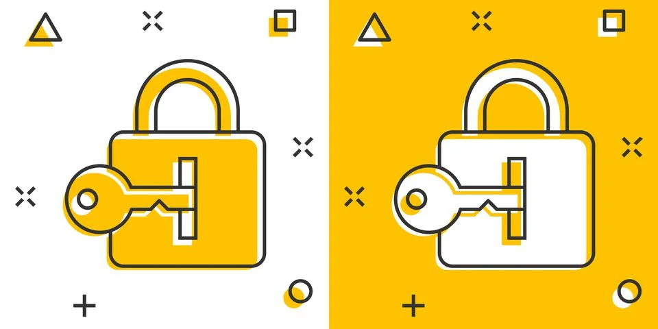 Locker icon in comic style. Padlock password cartoon vector illustration on w Stock Illustration