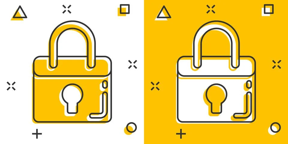 Locker icon in comic style. Padlock password cartoon vector illustration on w Illustrazione stock