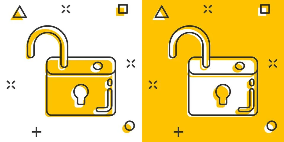 Locker icon in comic style. Padlock password cartoon vector illustration on w Stock Illustration