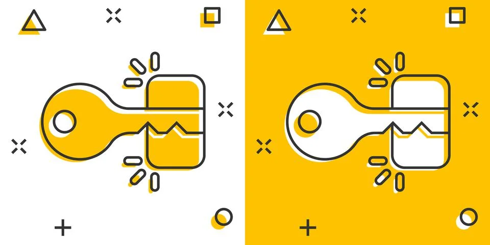 Locker icon in comic style. Padlock password cartoon vector illustration on w Illustrazione stock