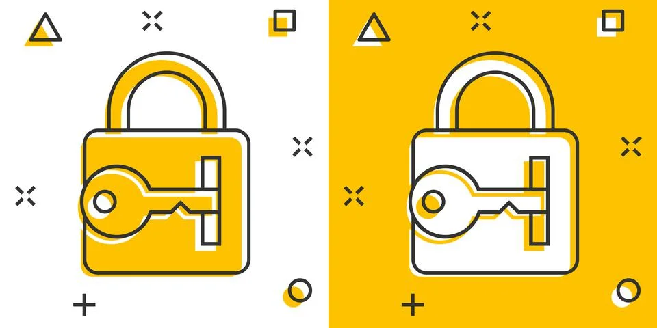 Locker icon in comic style. Padlock password cartoon vector illustration on w Stock Illustration