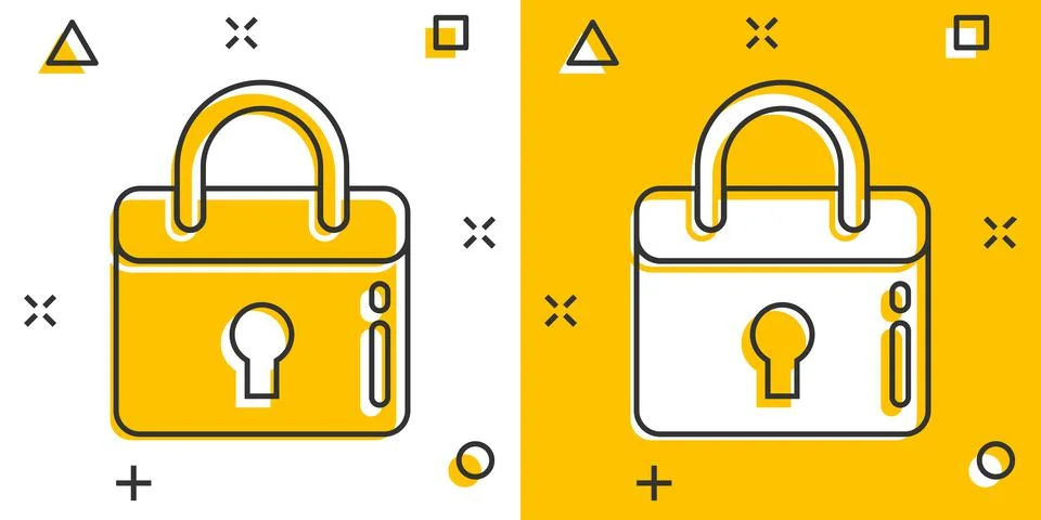 Locker icon in comic style. Padlock password cartoon vector illustration on w Illustrazione stock