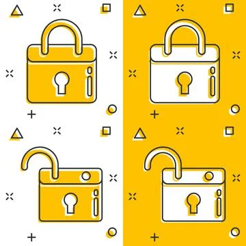 Locker icon in comic style. Padlock password cartoon vector illustration on w Illustrazione stock