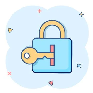 Locker icon in comic style. Padlock password cartoon vector illustration on w Illustrazione stock