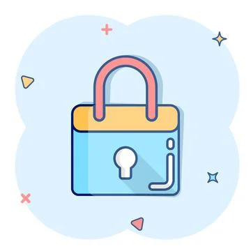 Locker icon in comic style. Padlock password cartoon vector illustration on w Illustrazione stock