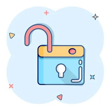Locker icon in comic style. Padlock password cartoon vector illustration on w Stock Illustration