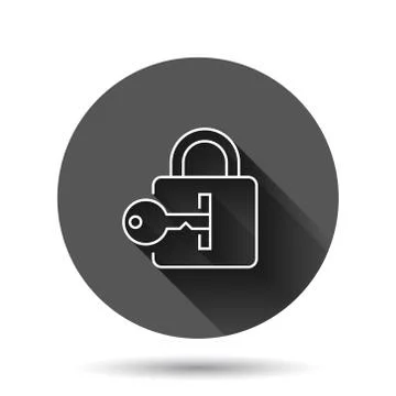 Locker icon in flat style. Padlock password vector illustration on black roun Stock Illustration