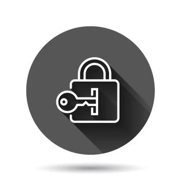 Locker icon in flat style. Padlock password vector illustration on black roun Stock Illustration