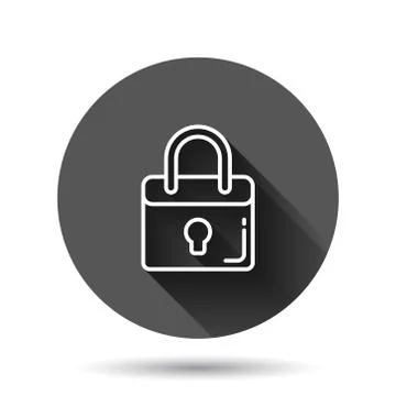 Locker icon in flat style. Padlock password vector illustration on black roun Stock Illustration