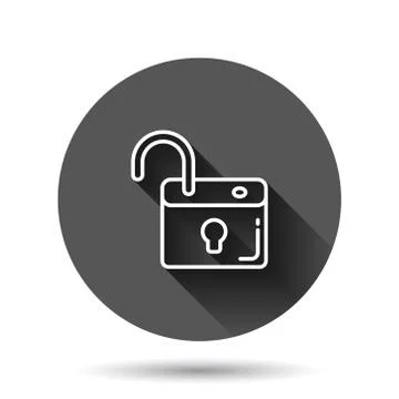 Locker icon in flat style. Padlock password vector illustration on black roun Stock Illustration