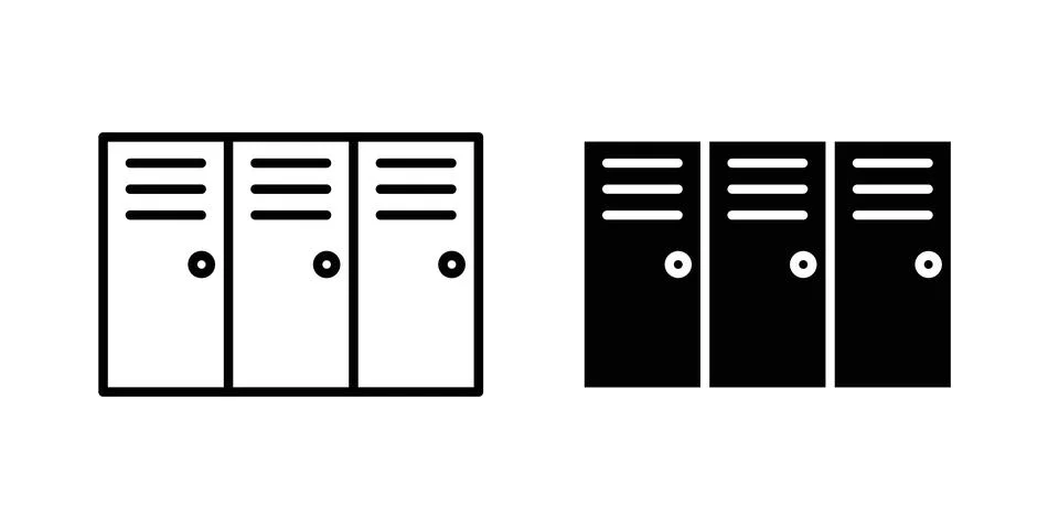 Locker icon solid, line, and editable vector set. Stock Illustration