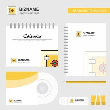 Locker Logo, Calendar Template, CD Cover, Diary and USB Brand Stationary Pack Stock Illustration