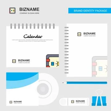 Locker Logo, Calendar Template, CD Cover, Diary and USB Brand Stationary Pack Stock Illustration
