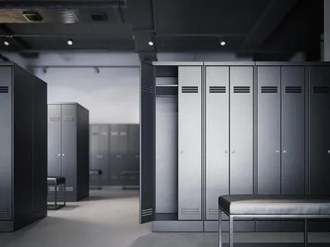 Locker room in modern loft interior. 3d rendering Illustration