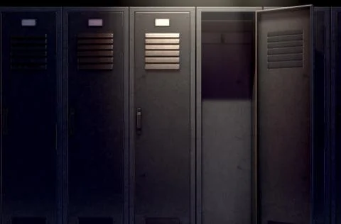 Locker Row And Open Door 스톡 일러스트