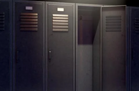 Locker Row And Open Door 스톡 일러스트