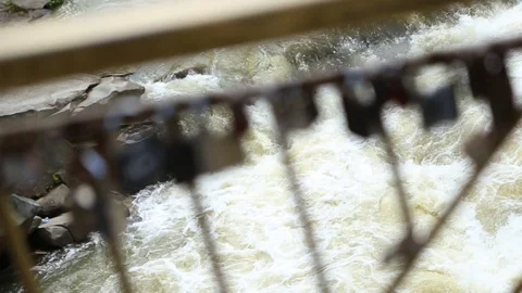 Lockers on the bridge in the mountains Stock Footage 94381282