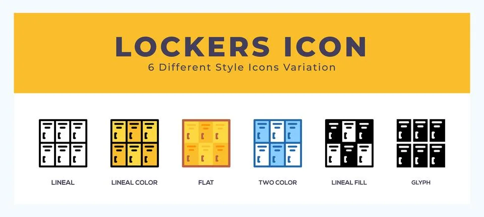 Lockers icon set with different styles. Icons designed in filled. outline. .. Illustrazione stock