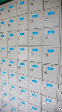 Lockers with keys rows and numbered Stock Photos
